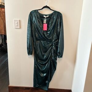 Amanda Uprichard Roma Metallic long sleeve midi dress. Size large.  NWT.